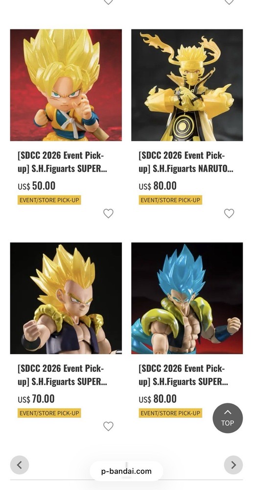 SDCC 2026 S.H.Figuarts Goku Gogeta Gotenks Naruto Event Exclusives Lot of 4 LE
