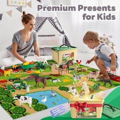 Large Play Mat with Farm Animal Toys Farm Truck Worker Figures Toy for Toddlers