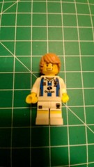 LEGO Minifigure Soccer Player Octan Sponsor Blue White Striped Jersey Sports