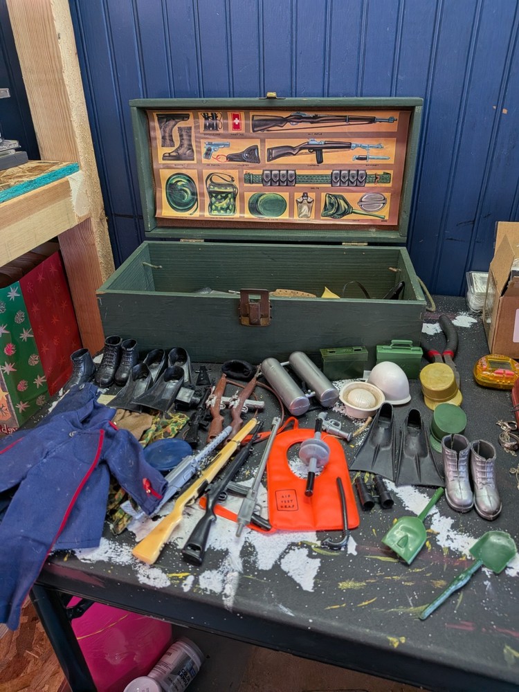 Gi Joe wooden foot locker and Accessories lot adult collector