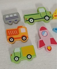 Wooden Pieces (11) Toddler Toys Yacht Truck Bus Car Plane Rocket Scooter Shapes