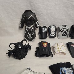 Huge WWE Wrestling Figure Accessory Lot ~90 Pcs Belts Shirts Boots Masks Mattel