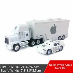 Disney Pixar Cars White No.84 Apple Mack Truck & Car 1:55 Diecast Car Toys Loose