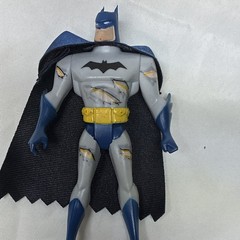 Batman Action Figure Gray Blue Yellow Black Plastic w/ Fabric Cape 5 in