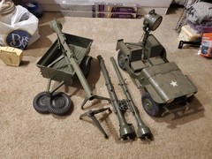G. I. Joe 7000 Vintage Jeep, Trailer, Spotlight & Guns W/Stands, & Spare Tires