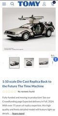 Tomy 1/10 Die Cast Back to the Future DeLorean Time Machine w/ Einstein Flames