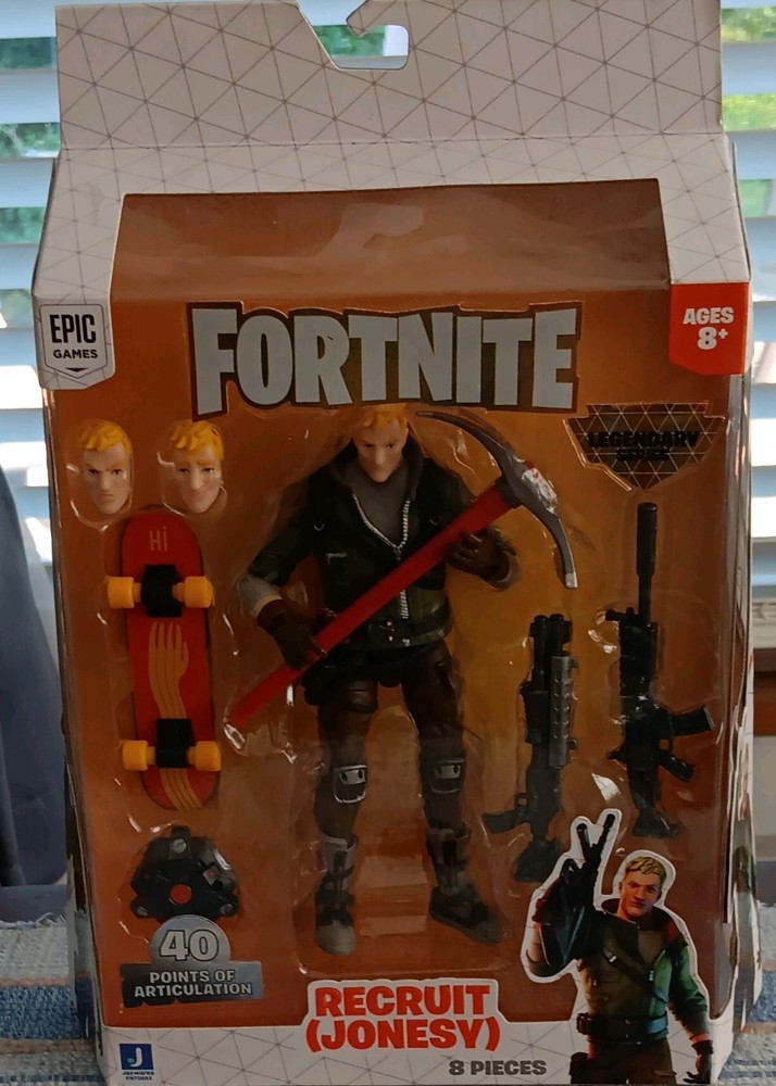 Fortnite Recruit (Jonesy) Action Figure 6in 8pc Set Pickaxe Skateboard Ages 8+