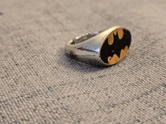 Vintage Batman 1989 Black And Yellow Silver Plastic Ring