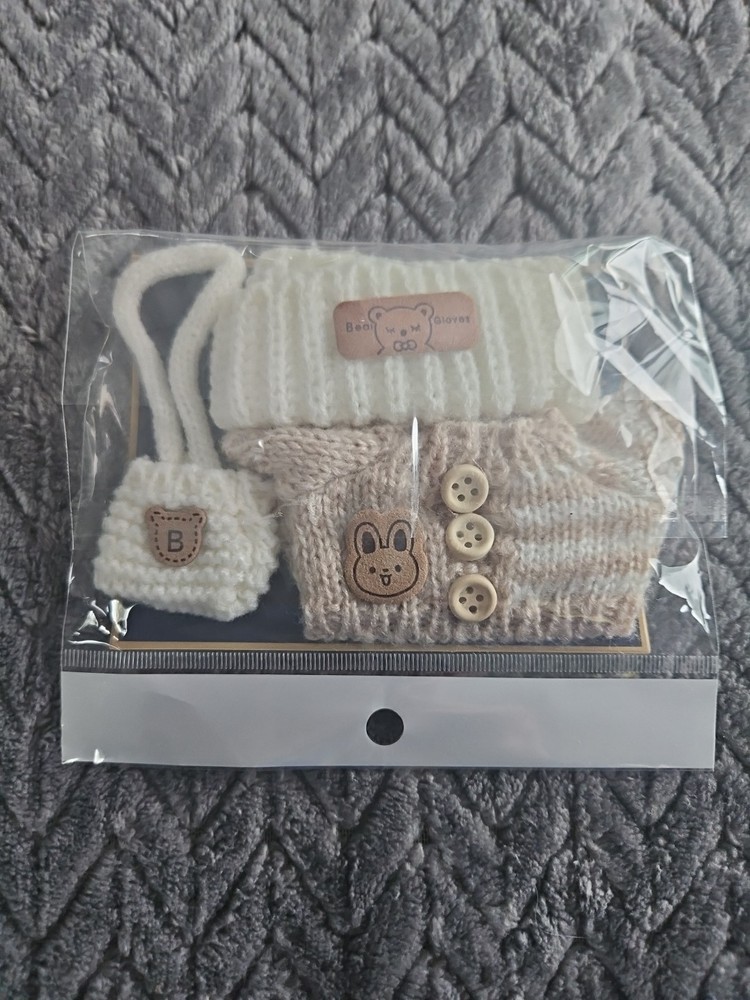 Clothes Set for Labubu Cream Beige Tan Sweater + Hat + Bag Outfit Plush SEALED