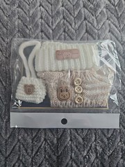 Clothes Set for Labubu Cream Beige Tan Sweater + Hat + Bag Outfit Plush SEALED