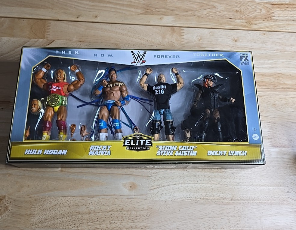 WWE Hulk Hogan Rocky Maivia Stone Cold Steve Austin and Becky Lynch Figure 4PK