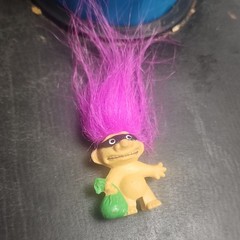 Trolls Figurine Purple Hair Green Bag Mask Beige Plastic Cartoon Character