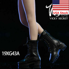 VSTOYS 19XG43A 1/6 Female Black PU Zipper Hollow Boots Shoes For 12”Figure Body