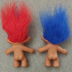 Trolls Troll Lot of 2 Plastic Figurines w/ Gem Belly Buttons Red & Blue Hair