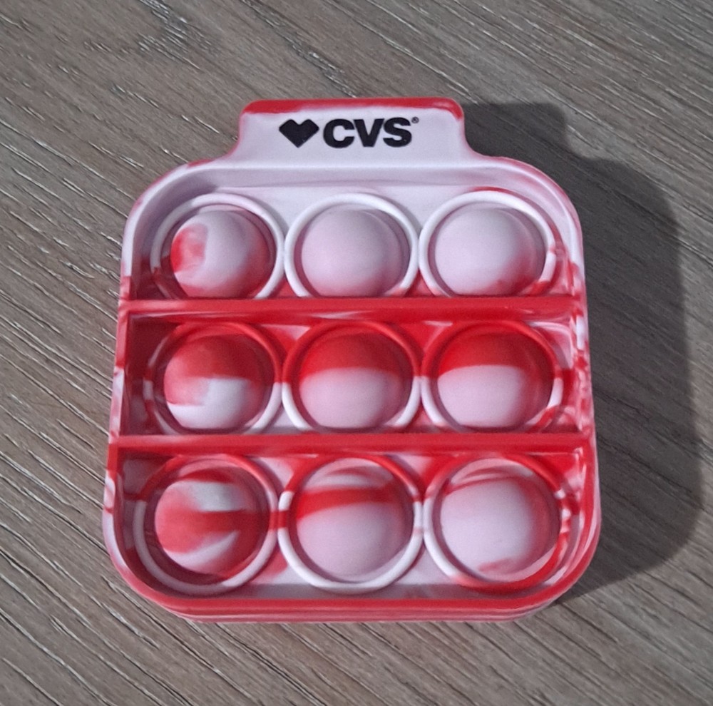 CVS Branded Silicone Pop It Fidget Toy Red White Marble Sensory Stress Relief