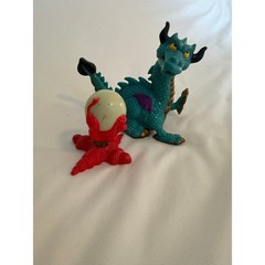 Vintage Dragon and Monster Eye Toy Figures Teal Dragon Red Creature Set