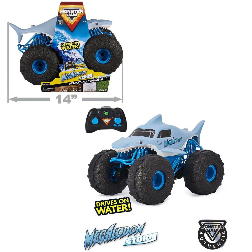 Monster Jam Megalodon Remote Control Truck 1:15 RC Car Drives on Water Toy Shark