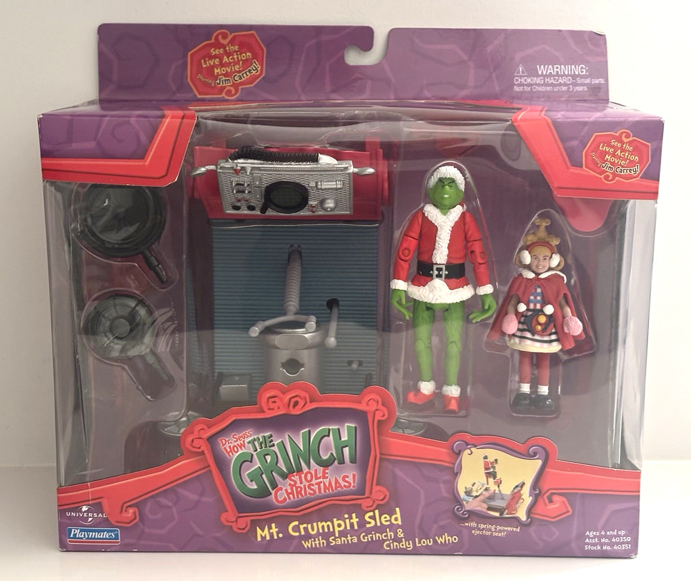 Playmates ~ SANTA GRINCH & CINDY LOU WHO w/MT. CRUMPIT SLED ~ Factory Sealed