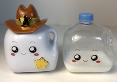 Lankybox Mini Plastic MILK Jug Figures Cowboy & Partly Filled Versions Lot x 2