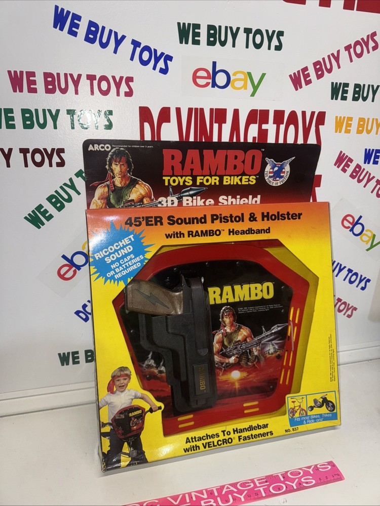 1986 Rambo Toys For Bikes 3-D Bike Shield Includes Pistol Headband Stallone 🔥