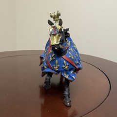 Black Plastic Horse Blue Red & Gold Medieval Gear 4 in Tall X 5 in Long