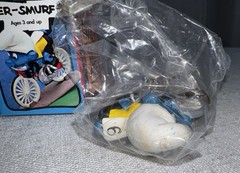Vintage Super Smurfs LOT PVC Figure SET of 3 in Box Weightlifter Cyclist Boxer