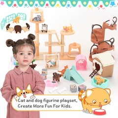 67 PCS Cat and Dog Pet Figurine Playset, Pretend Play Toy for Kids Creative D…