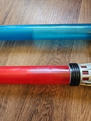 Star Wars LFL 2007 Hasbro Big Red Build A Saber & Obi Wan Kenobi 1999 Blue Saber