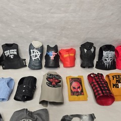 Huge WWE Wrestling Figure Accessory Lot ~90 Pcs Belts Shirts Boots Masks Mattel