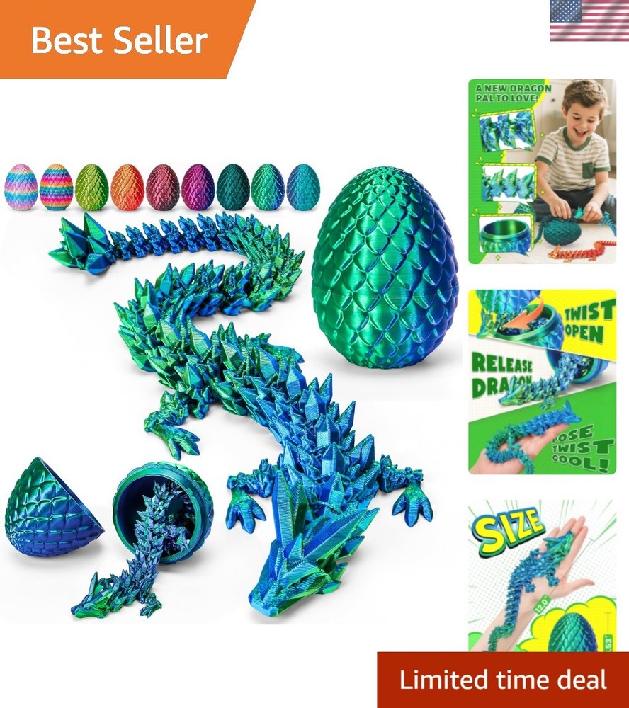 12″ 3D Printed Dragon Egg with Articulated Crystal Toy – Perfect Easter Gift!