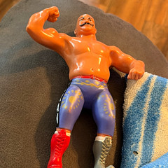 Wrestling Action Figure Plastic Multicolor Purple Pants Red & Gray Boots