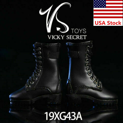 VSTOYS 19XG43A 1/6 Female Black PU Zipper Hollow Boots Shoes For 12”Figure Body