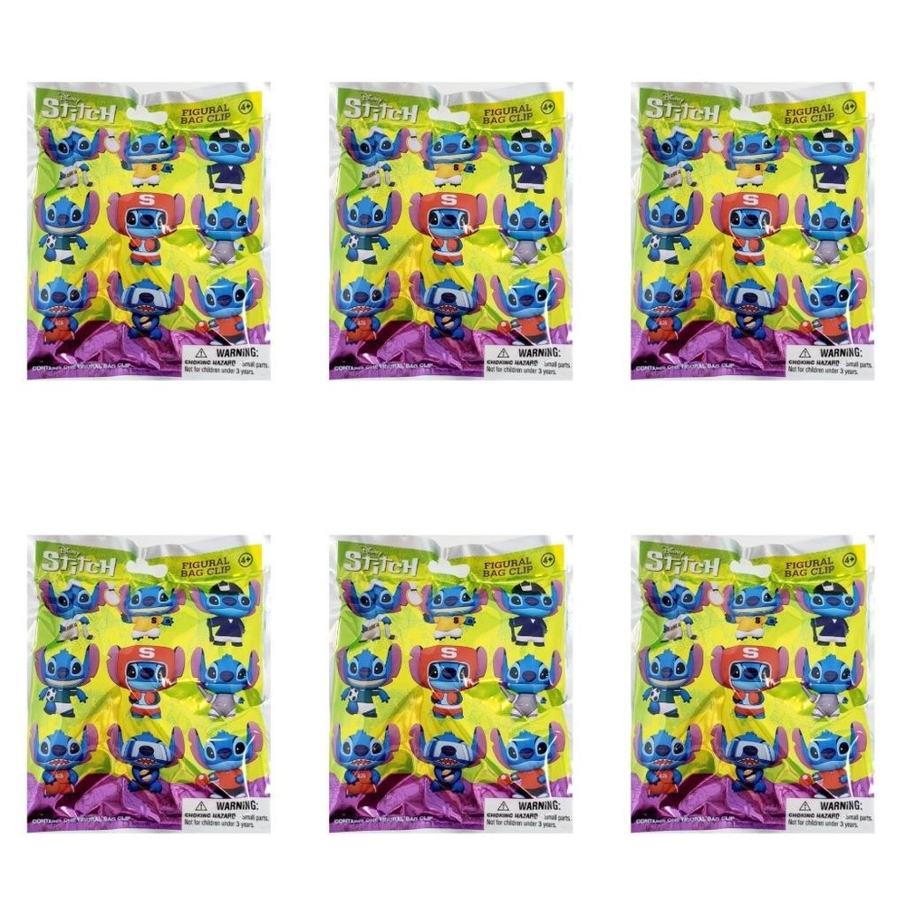 Disney Stitch Sports Edition Figural 3D Bag Clip – Lot of 6 Sealed Blind Bags