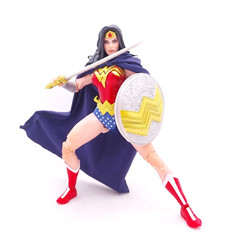 SU-MF-HC-WW-DB: Wired Hooded Dark Blue Fabric Cape for McFarlane Wonder Woman