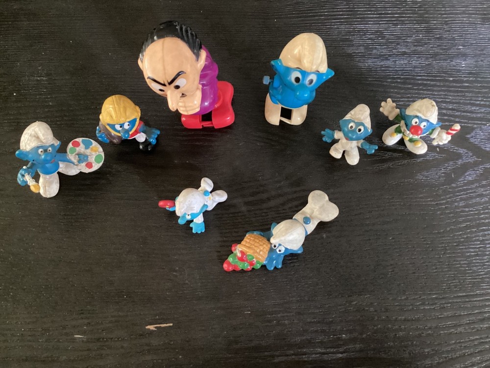 Vintage 1980’s Smurfs Action Figures and Wind-up Toy Lot. Gargamel, Clown