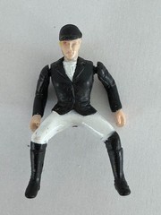Equestrian Rider Jockey Toy Figure Black White Outfit Plastic Small 1 by 2 inch