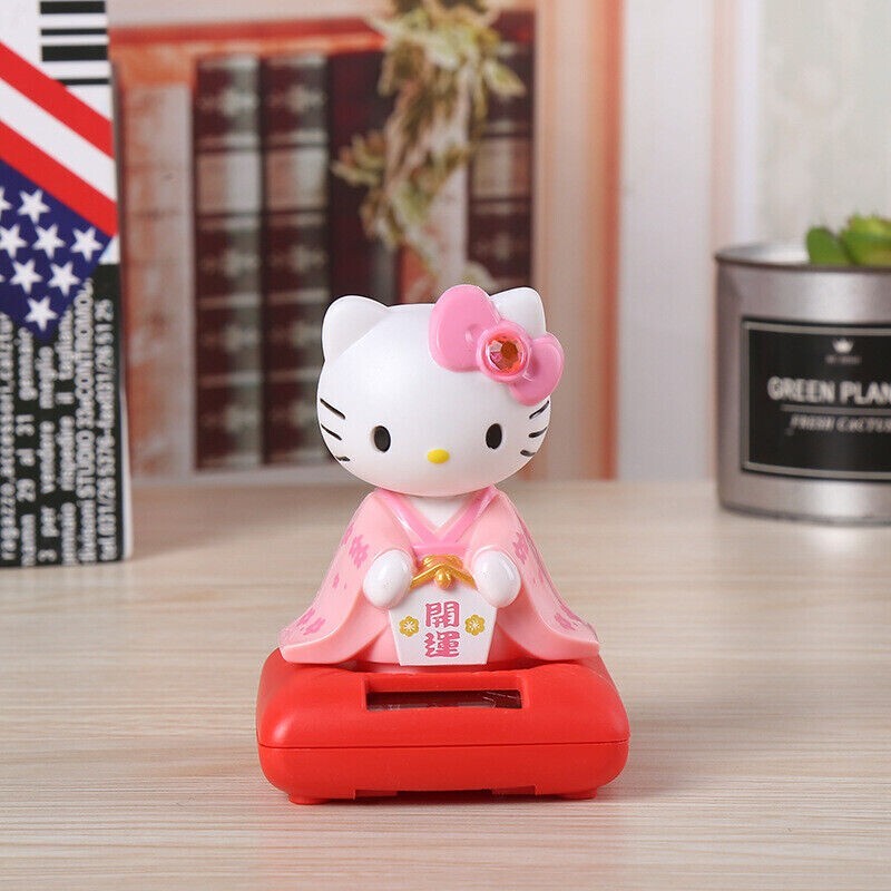 Pink Japanese Kimono Hello Kitty Solar Bobble-Head Action Figures Toys Gift
