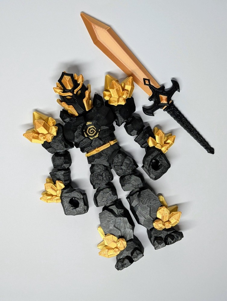 3D printed Crystal Warrior with removable Sword, PLA black and rainbow silk