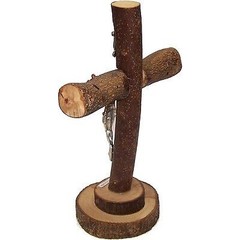 Holy Land Market Table natural Olive wood Cross / Crucifix with with bark left