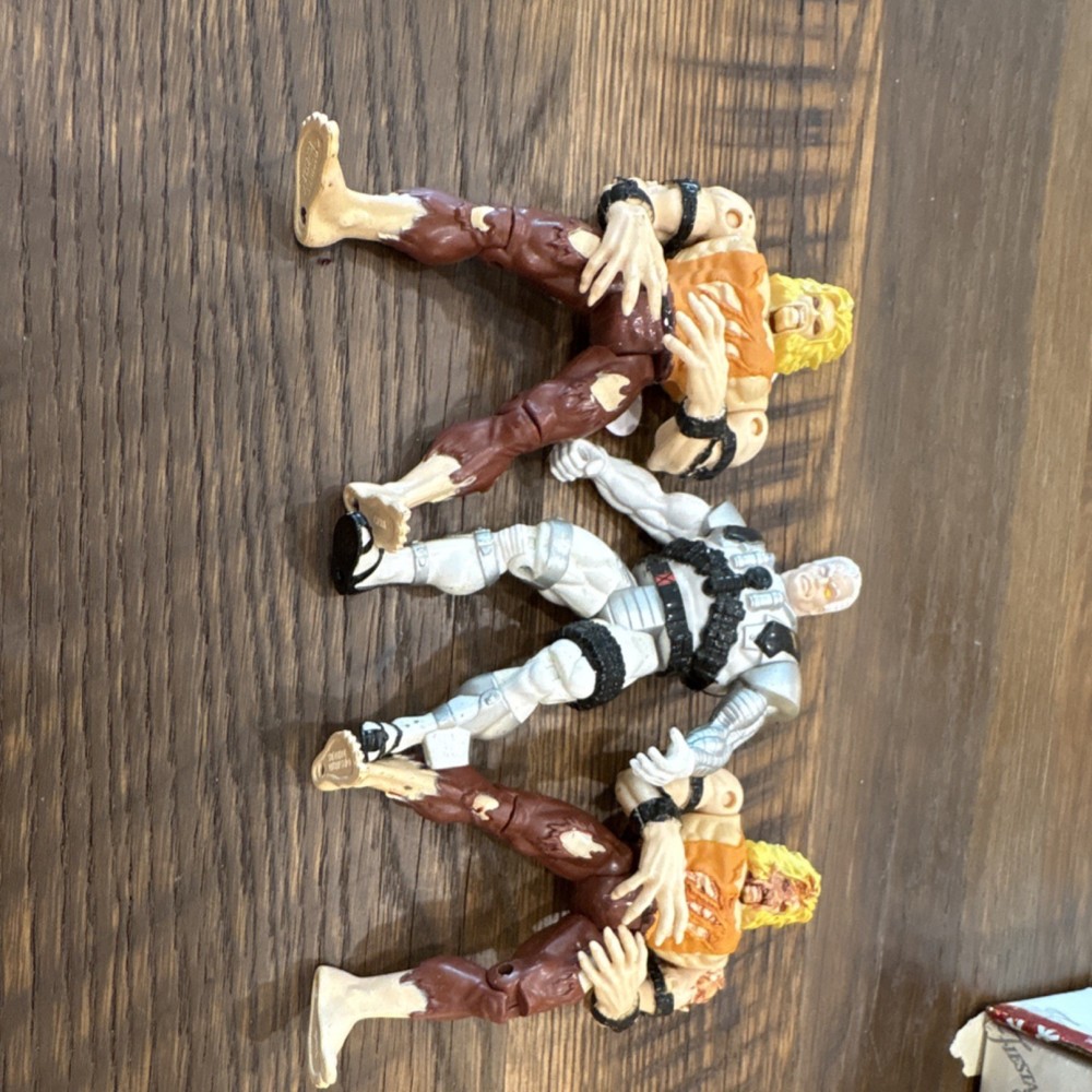 3pc Action Figure Set Lot 2 Blond Fighter Figures + Silver Robot Multicolor