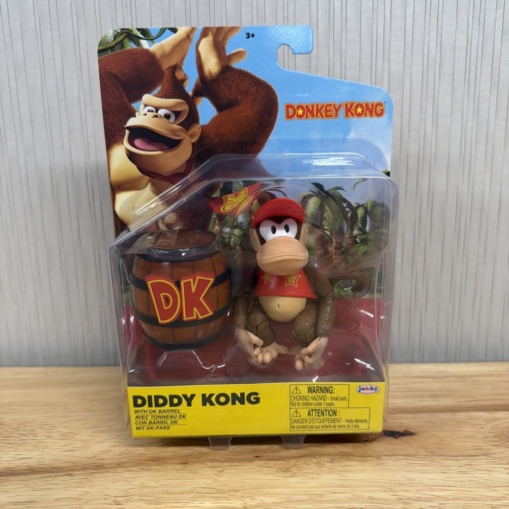 World of Nintendo Diddy Kong w/ DK Barrel 4” Action Figure JAKKS Pacific NEW