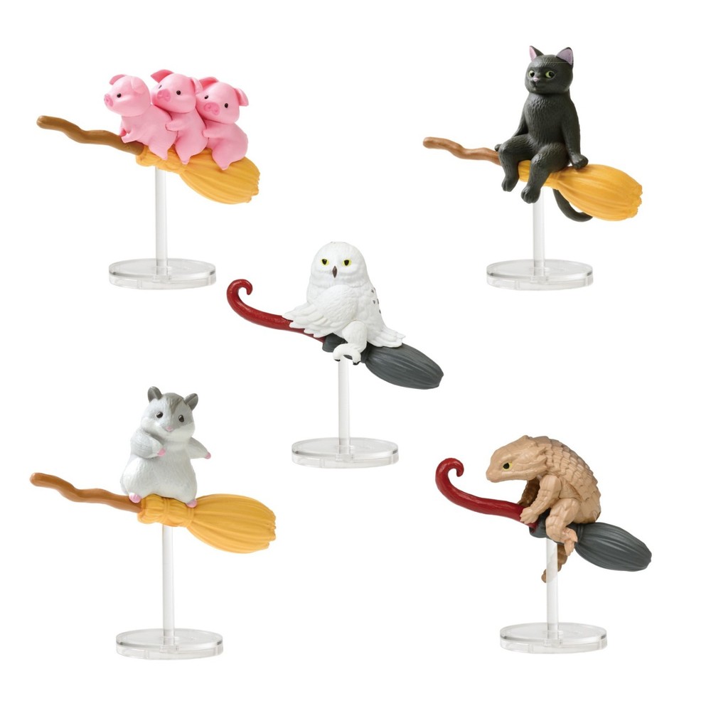 Blind Box Gacha White Owl Pig Black Cat Hamster Flying Witch Broomstick Figure