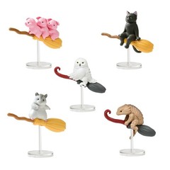 Blind Box Gacha White Owl Pig Black Cat Hamster Flying Witch Broomstick Figure