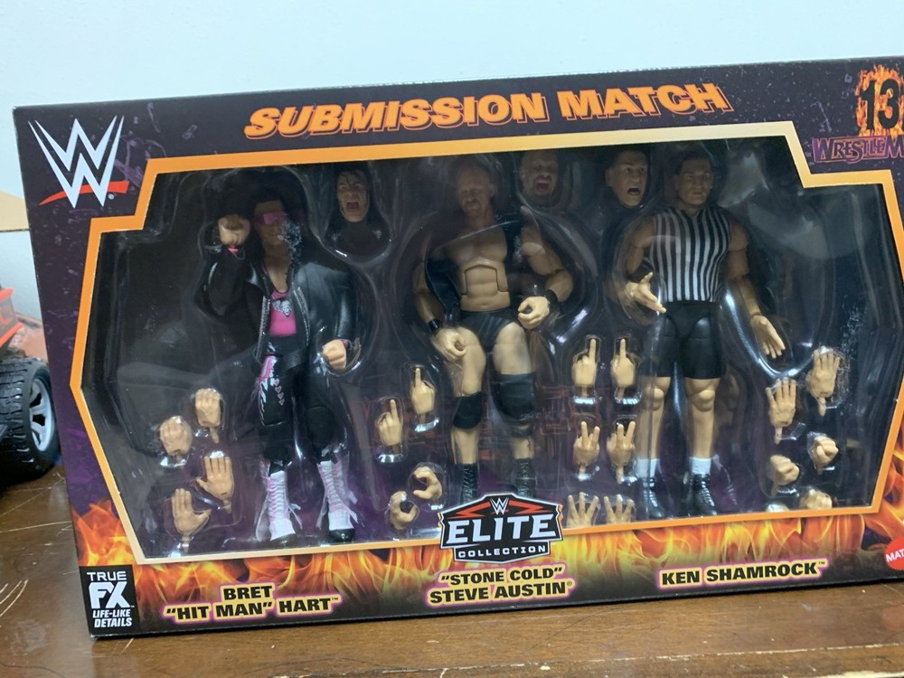 WWE Elite Wrestlemania 13 Submission Match 3-Pack Figures Hart Austin Shamrock
