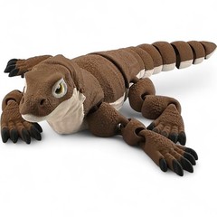 Komodo Dragon Figurine, Articulated 3D Printed Flexi Reptile, Brown & White