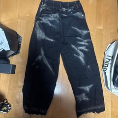 JULIUS 10oz Denim Bleach Wide Pants Black
