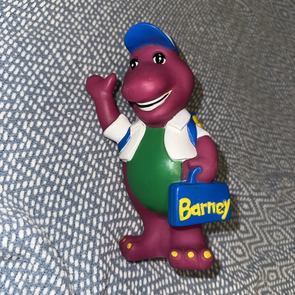Vtg 1992 Lyons Group 7″ Barney Purple Dinosaur Coin Piggy Bank Back to School