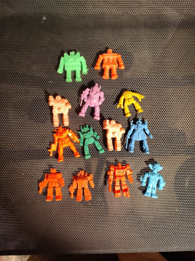 Lot of 13 Total Vintage Robot Mini Figures 11 Soft Eraser And 2 Hard Plastic Toy