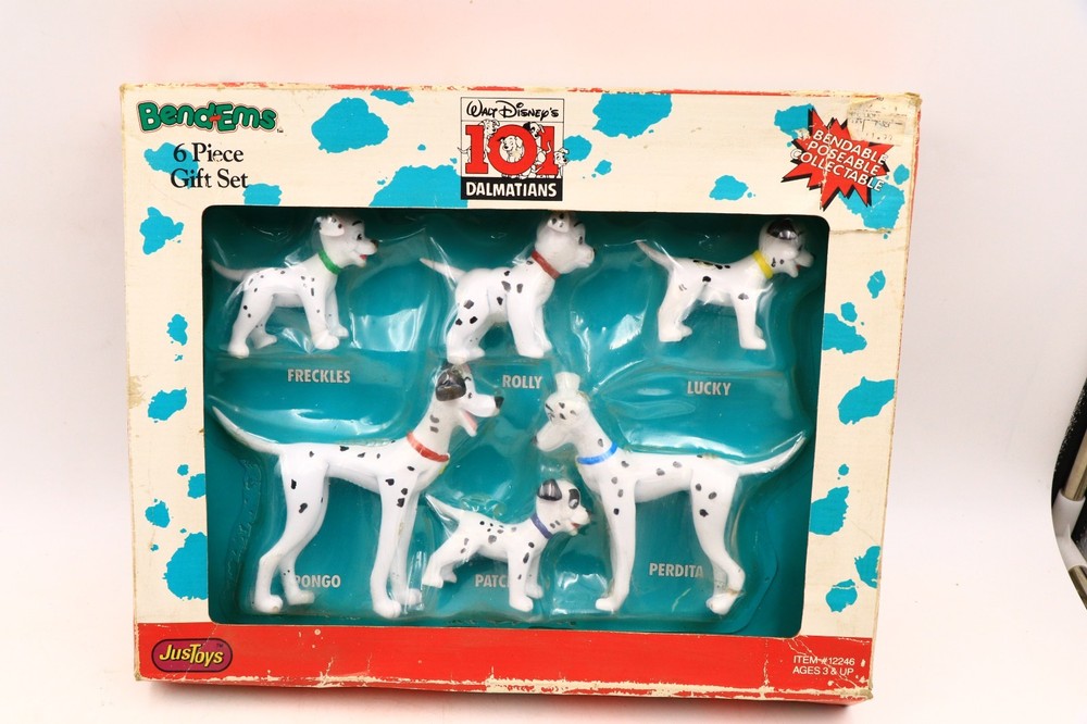 Extremely RARE Justoys Bend-Ems 101 Dalmatians 6-Piece Gift Set ON CARD New**