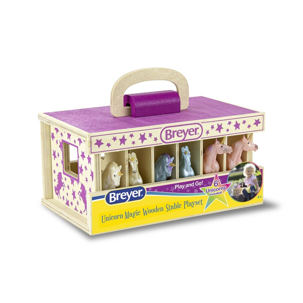 Unicorn Magic Wood Carry Stable with 6 Unicorns 59218, Multicolor
